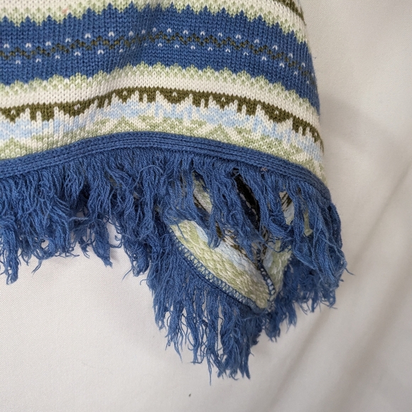 Great American Sweater Kids L/XL Blue Striped Fringe Sweater Poncho - Picture 3 of 8